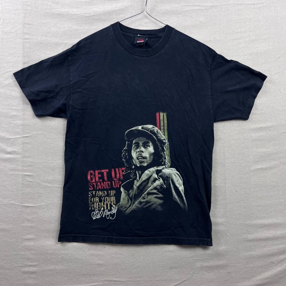 Zion Rootswear Bob Marley Graphic T-Shirt Mens Large Black Get Up‎ Stand Up 2007